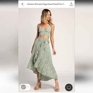 Summer romance sage green floral 2 peice